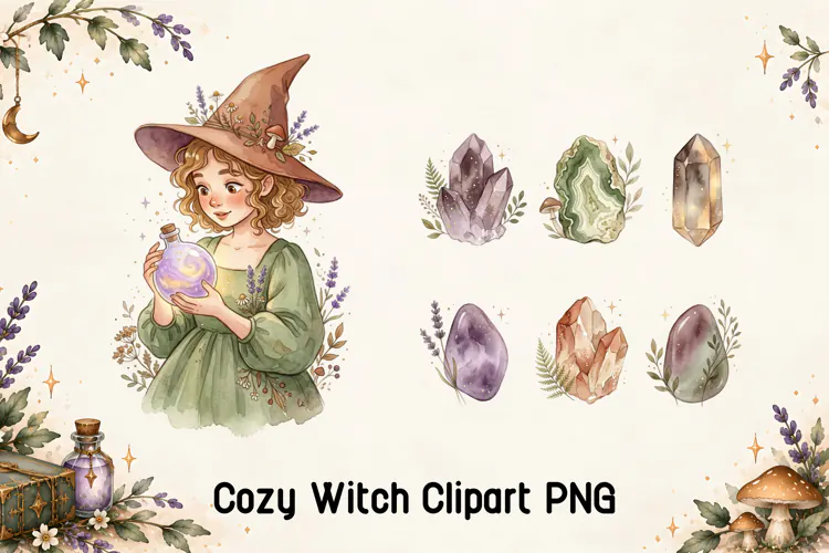 Cozy Witch Potion Crystal Clipart PNG