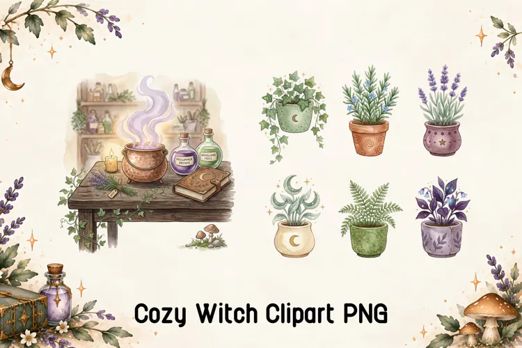 Cozy Witchy Plants and Potions PNG