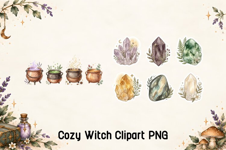 Witchy Cauldron Crystal Clipart PNG example image 1
