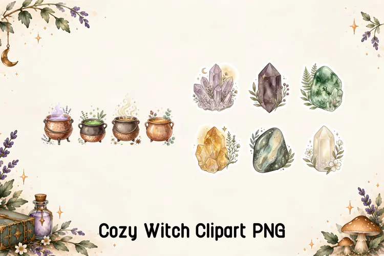 Witchy Cauldron Crystal Clipart PNG