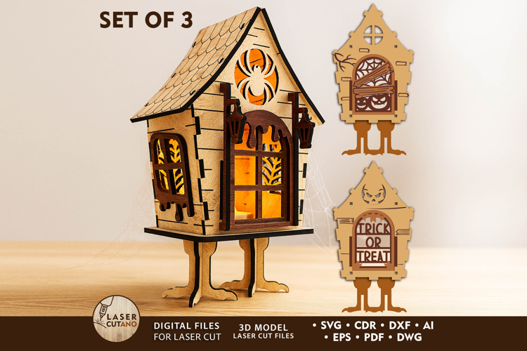 Halloween Lantern Set 3 Designs - Witchs Hut & Spooky Decor