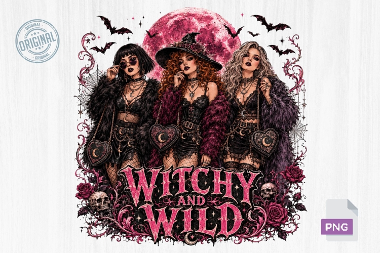 Witchy and Wild Gothic Glam Witches PNG Sublimation Design