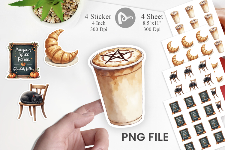 Sticker Watercolor Witchy Coffee Shop