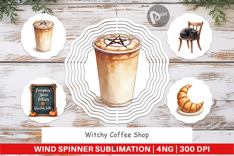 Wind Spinner Watercolor Witchy Coffee Shop