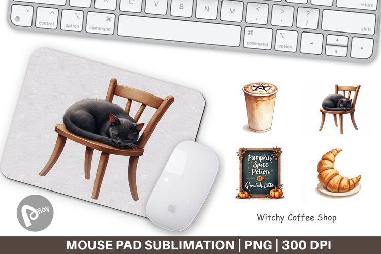Mouse Pad Watercolor Witchy Coffee Shop