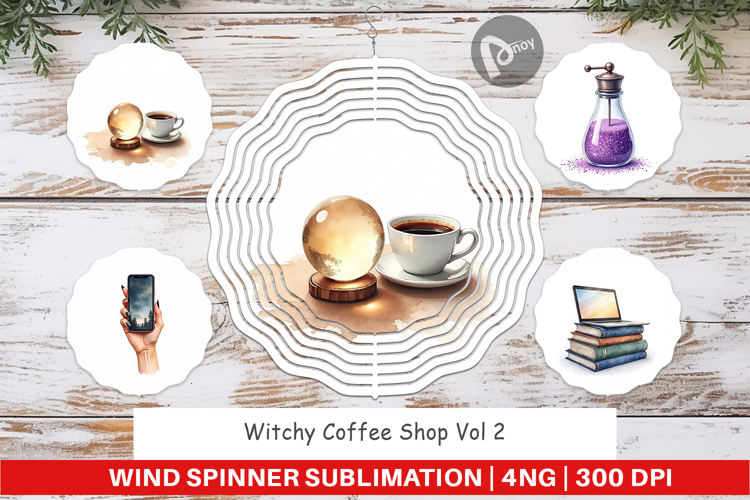 Wind Spinner Watercolor Witchy Coffee Shop