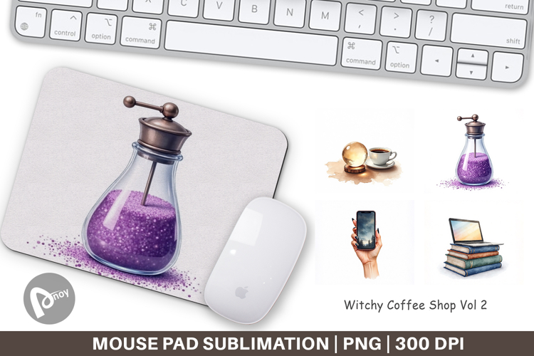 Mouse Pad Watercolor Witchy Coffee Shop