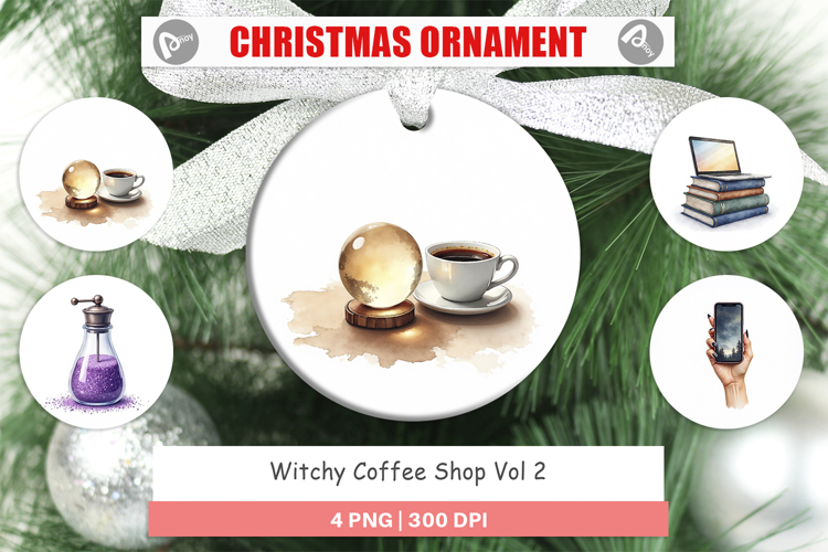 Ornament Watercolor Witchy Coffee Shop