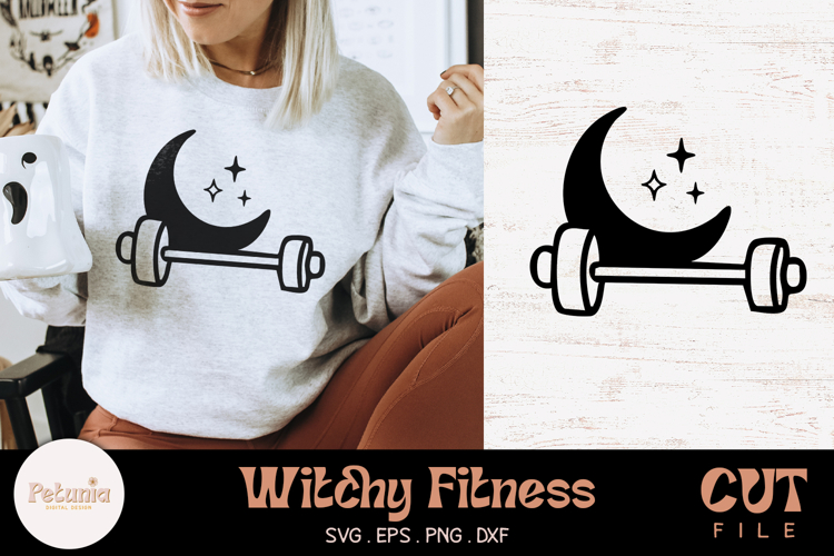 Moon and Dumbbell SVG Cut File | Witchy Fitness SVG