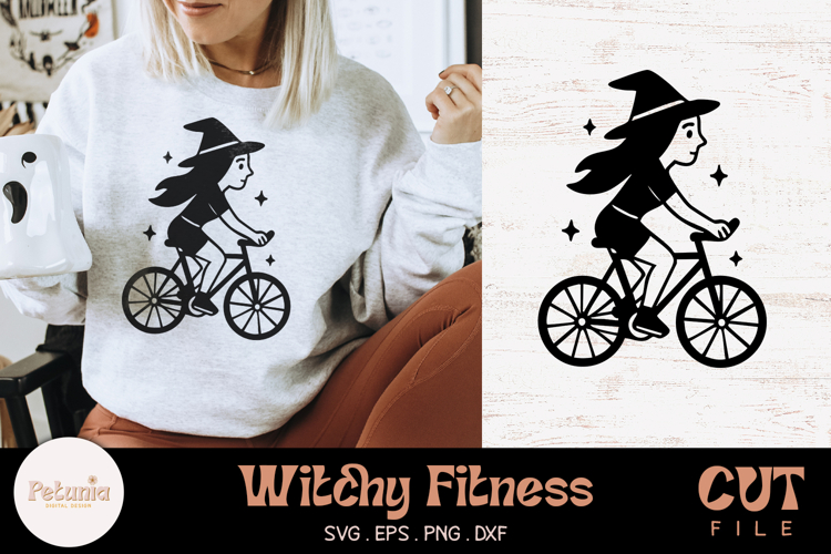 Witch Riding Bicycle SVG Cut File | Witchy Fitness SVG