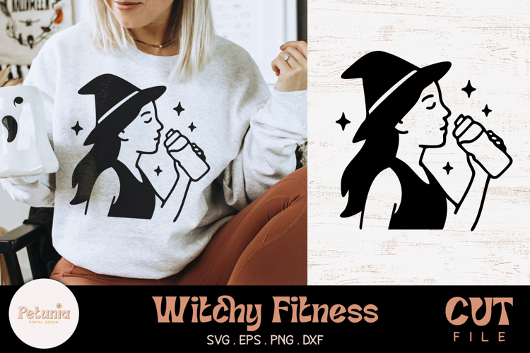 Witch Drinking Water SVG Cut File | Witchy Fitness SVG
