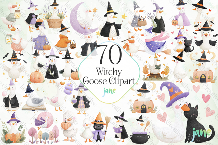 Witchy Goose Sublimation Clipart Set Bundle
