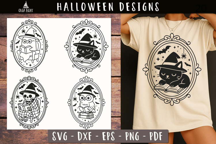 Witchy Halloween animals SVG Book Lover