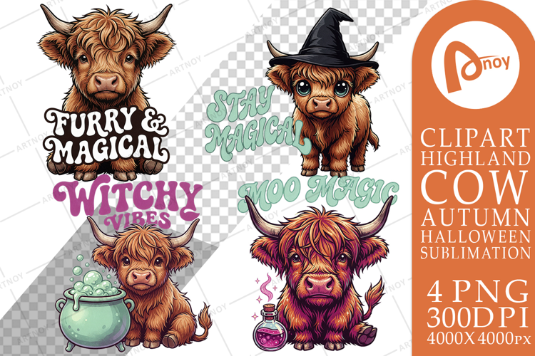 Witchy Potion Highland Cow Sublimation