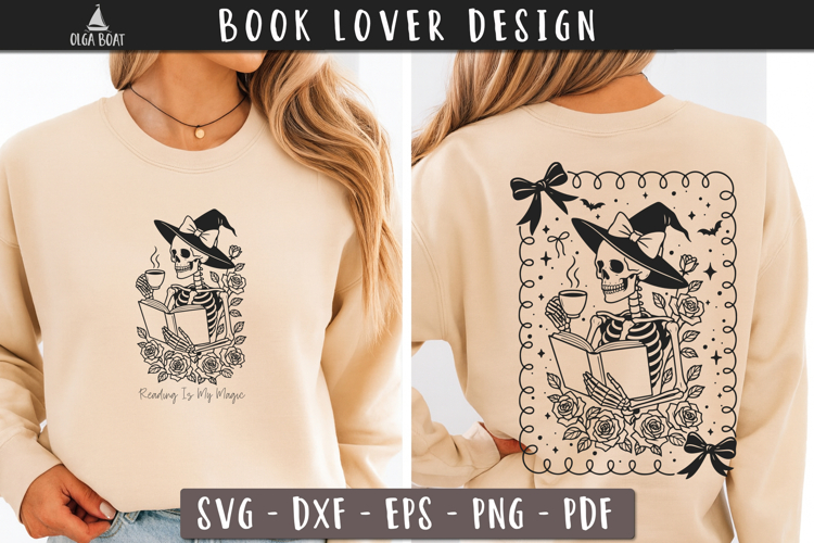 Witchy Skeleton SVG Book lover design