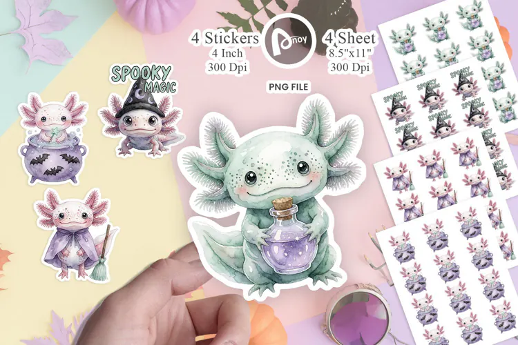 Witchy Wizard Axolotls Sticker