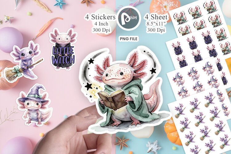 Witchy Wizard Axolotls Sticker example image 1