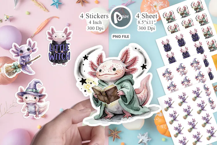 Witchy Wizard Axolotls Sticker