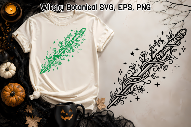 Floral Magic Wand SVG | Witchy Botanical Halloween