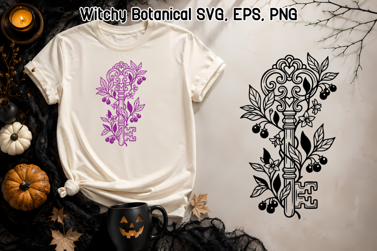 Vintage Key SVG | Witchy Botanical Floral Design