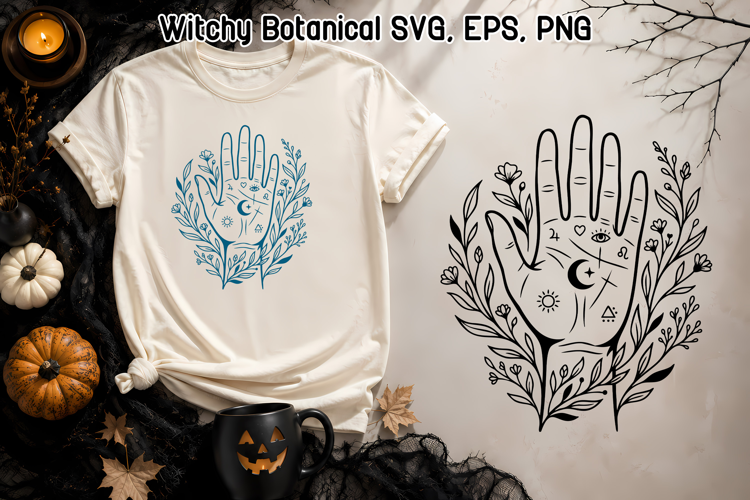 Palmistry Hand SVG | Witchy Botanical Floral Design