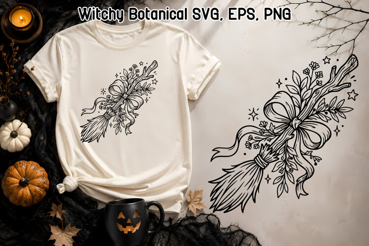 Witch Broom SVG | Witchy Botanical Magic Broom Design example image 1