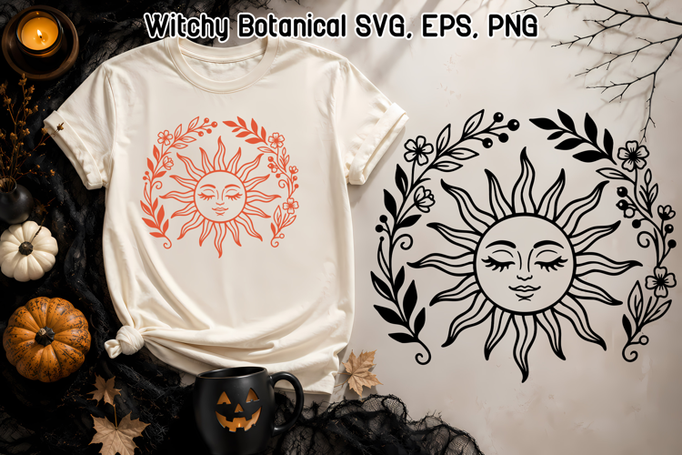 Celestial Sun SVG | Witchy Botanical Floral Sun Design