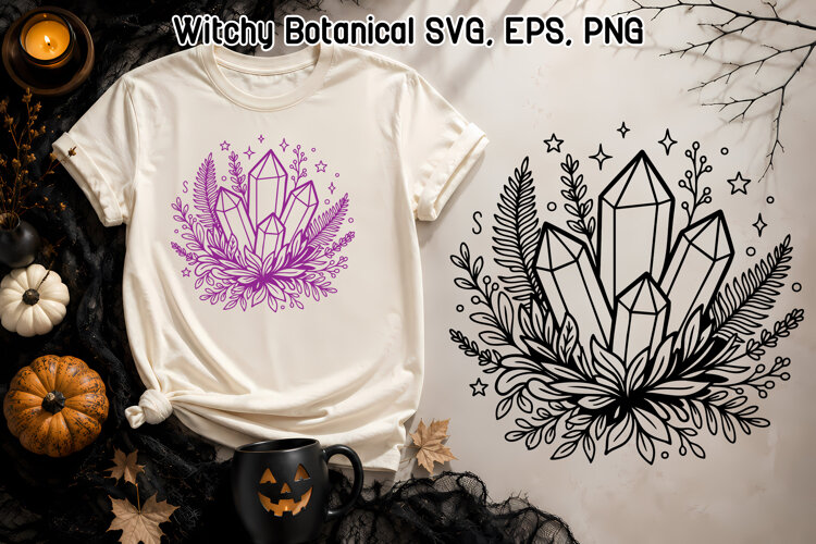 Crystal Cluster SVG | Witchy Botanical Crystal Design example image 1
