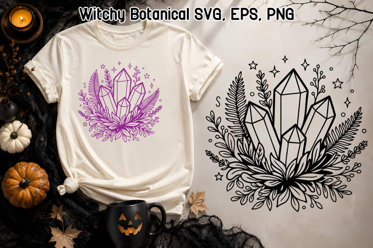 Crystal Cluster SVG | Witchy Botanical Crystal Design