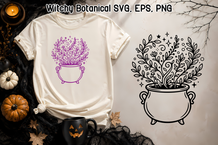 Witch Cauldron SVG | Witchy Botanical Magic Design