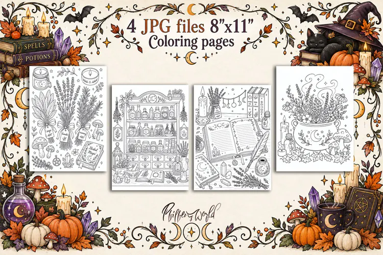 Witchy Fall Coloring Pages | Witchy Herbs and Crystals