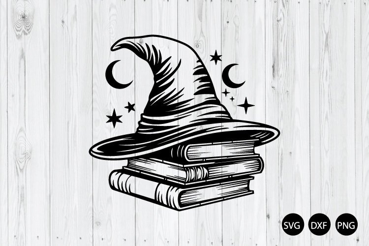 Wizard Hat with Spell Books SVG, Fantasy Book Stack SVG example image 1