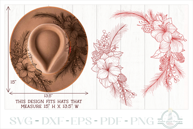 Amaryllis and Pine Hat Burning Pyrography Design