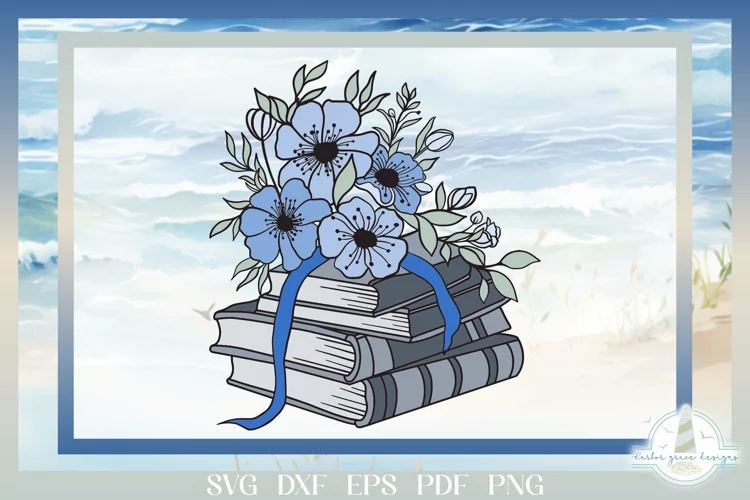 Stack of Books with Flowers SVG, Floral Book SVG