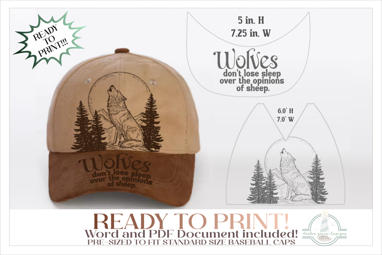 Wolf and Moon Baseball Cap Hat Burning Design