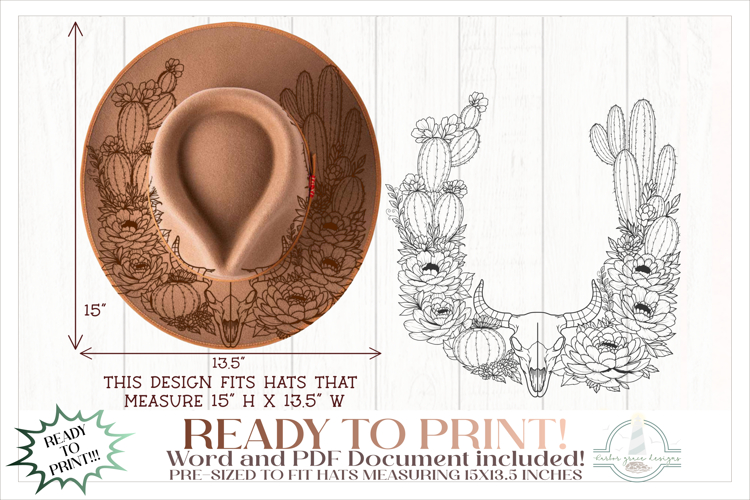 Bull Skull Succulents and Cacti Hat Burning Design