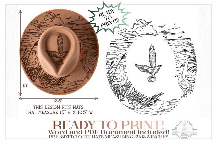 Seagulls on the Beach Hat Burning Design - Pyrography