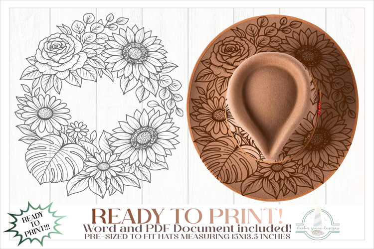 Flowers and Leaves Hat Burning Design - For Pyrography