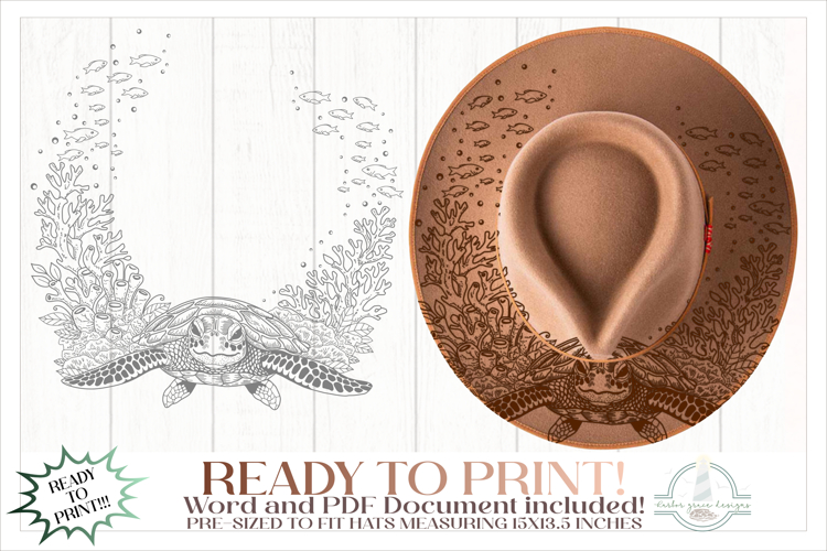 Sea Turtle in the Ocean Hat Burning Design - For Pyrography