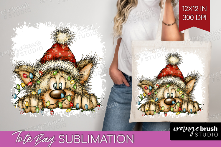 Wolf Tangled In Christmas Lights Tote Bag Funny Xmas Tote
