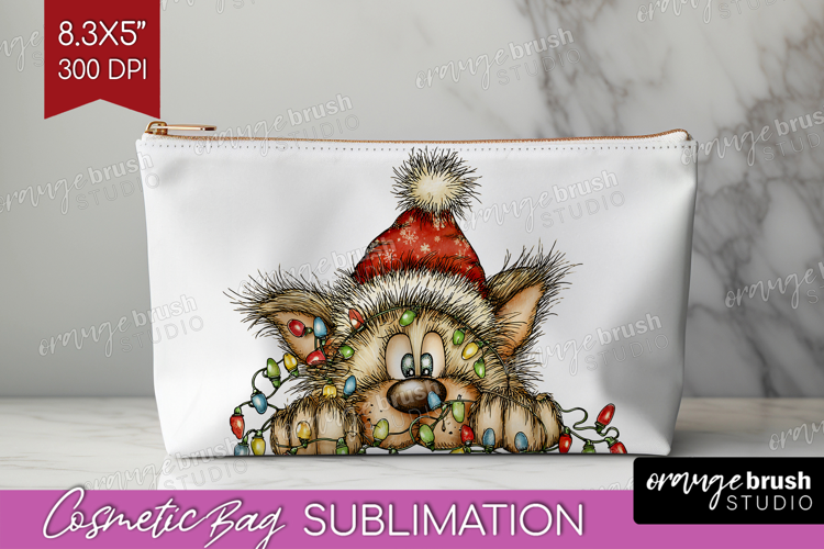 Wolf Tangled In Christmas Lights Cosmetic Bag Funny Xmas