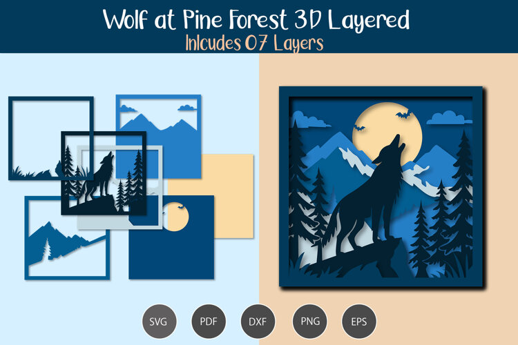 3D Layered Wolf at Pine Forest example image 1