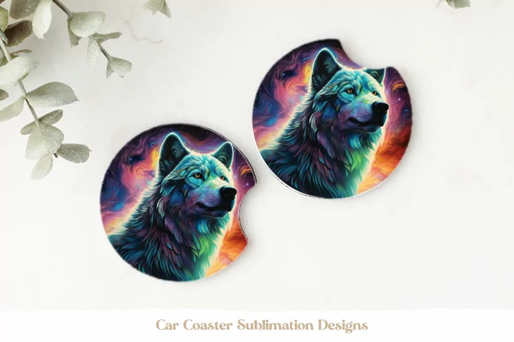 Wolf Car Coasters | Watercolor Wolf Sublimation Coasters Png