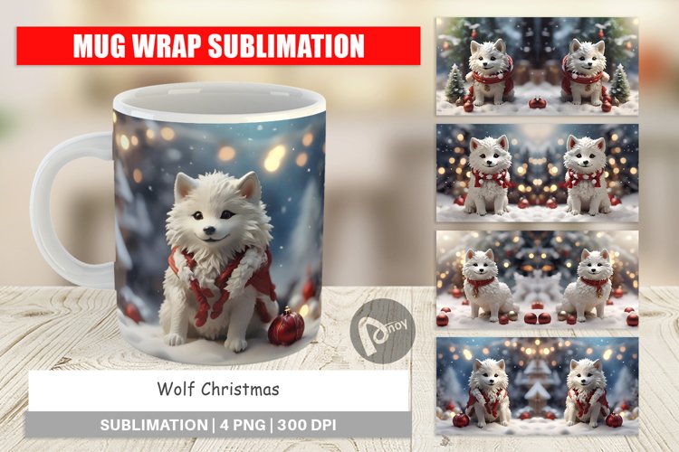 Mug sublimation design Wolf Christmas