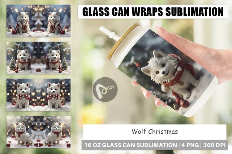 Glass Can Wraps Wolf Christmas