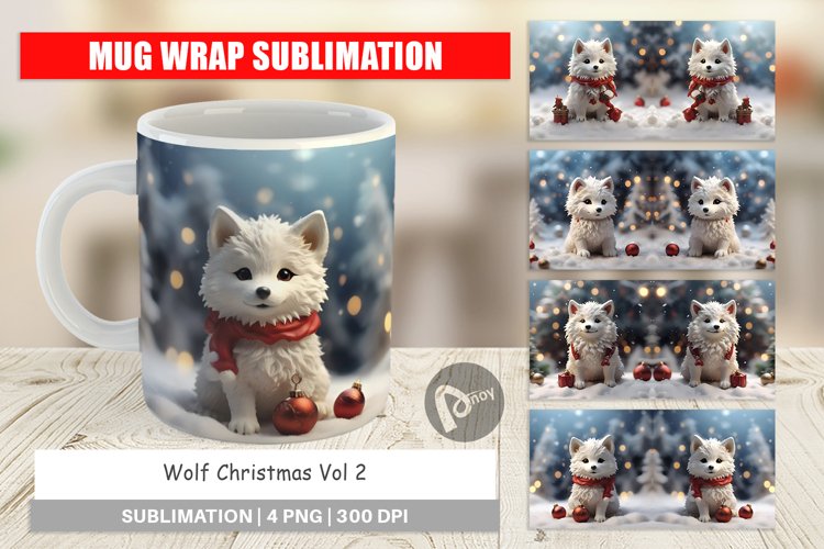 Mug sublimation design Wolf Christmas