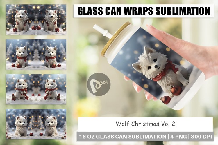 Glass Can Wraps Wolf Christmas