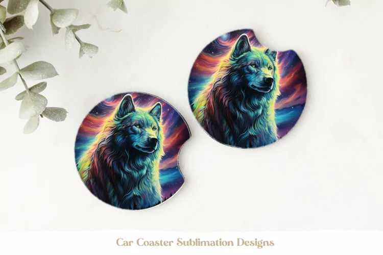 Wolf Coasters Png | Watercolor Wolf Car Coasters Sublimation