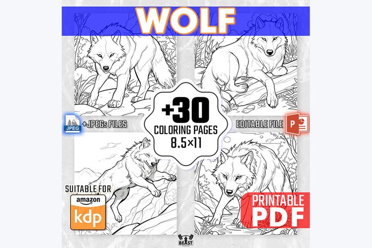 30 Wolf Coloring Pages for Kids Adult Colouring Book