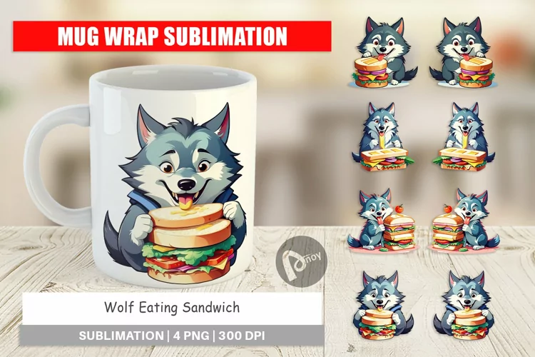 Mug Wrap Design Wolf with Sandwich